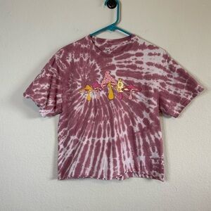 Fifth Sun Pink Tie Dye Mushroom Graphic Short Sleeve Baby Tee T Shirt Size MED
